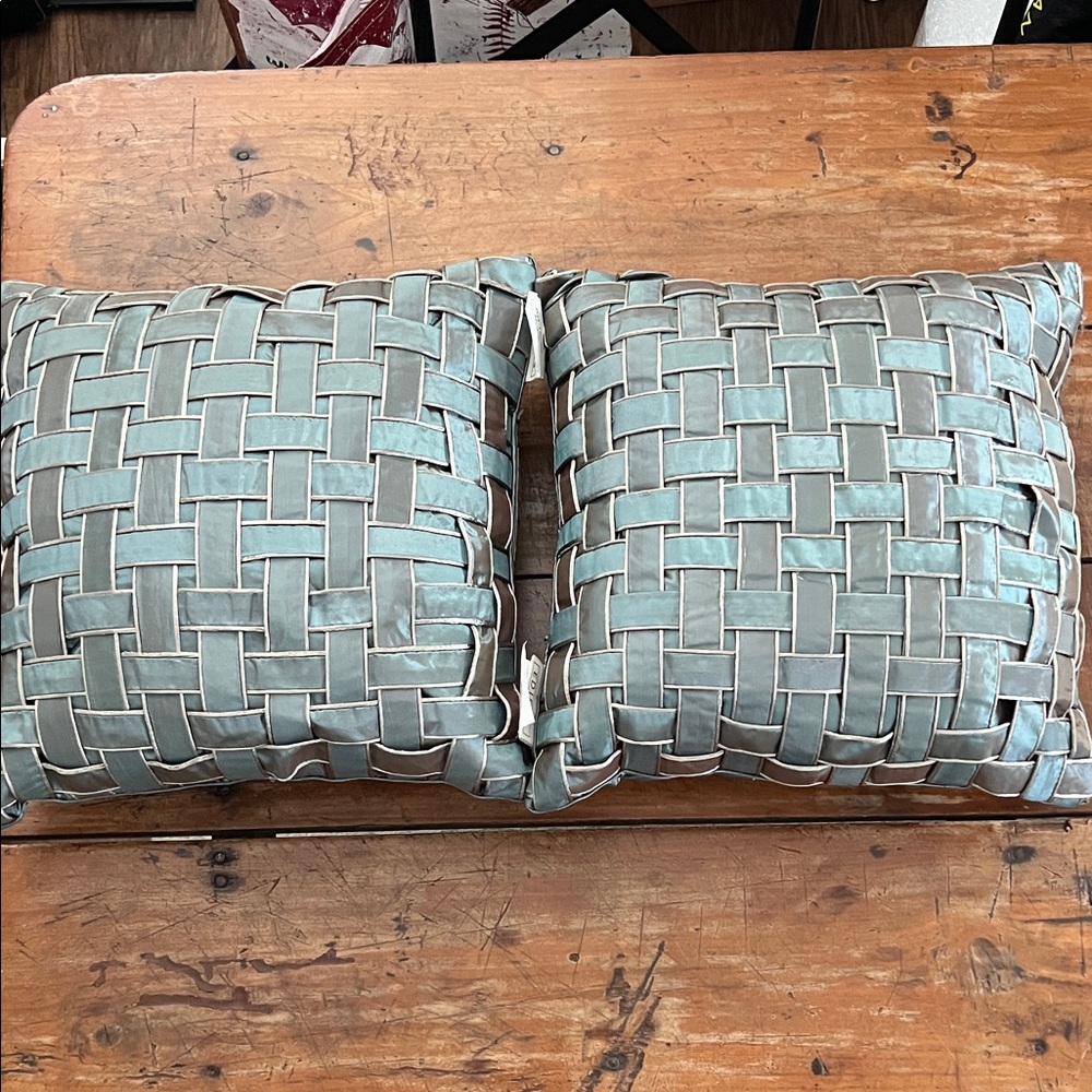 Edie Inc. RM-1996K Basket Weave Cord Decorative Pillows in Mineral. Qty-2.  NEW!